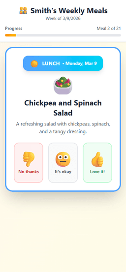 Lunch card — Chickpea and Spinach Salad, Monday March 9