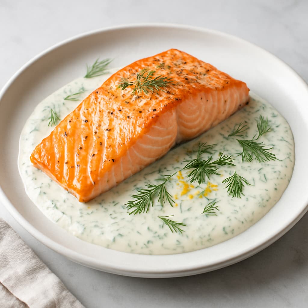 Baked Salmon with Dill Sauce — FamilyPlate recipe