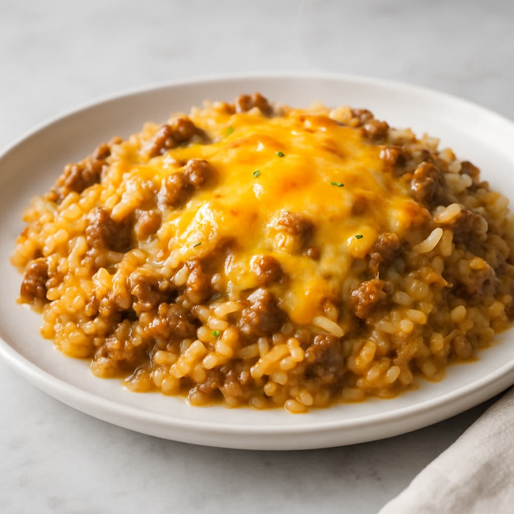 Cheesy Beef and Rice Casserole — FamilyPlate recipe