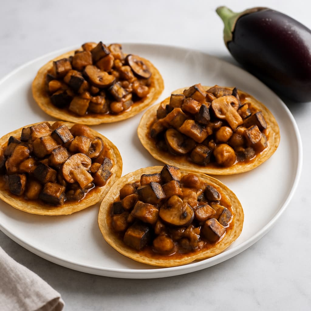 Eggplant and Mushroom Tostadas — FamilyPlate recipe