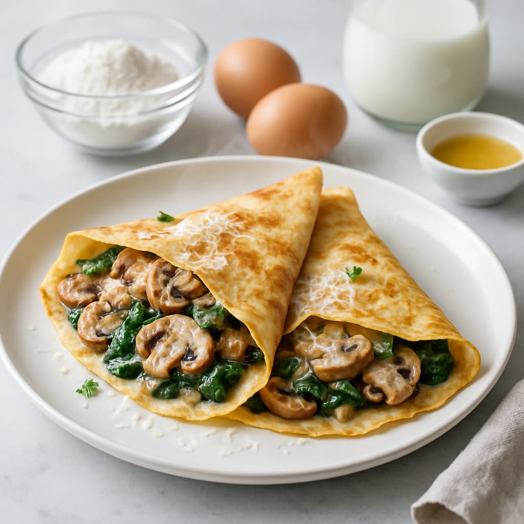 Mushroom and Spinach Crepes — FamilyPlate recipe