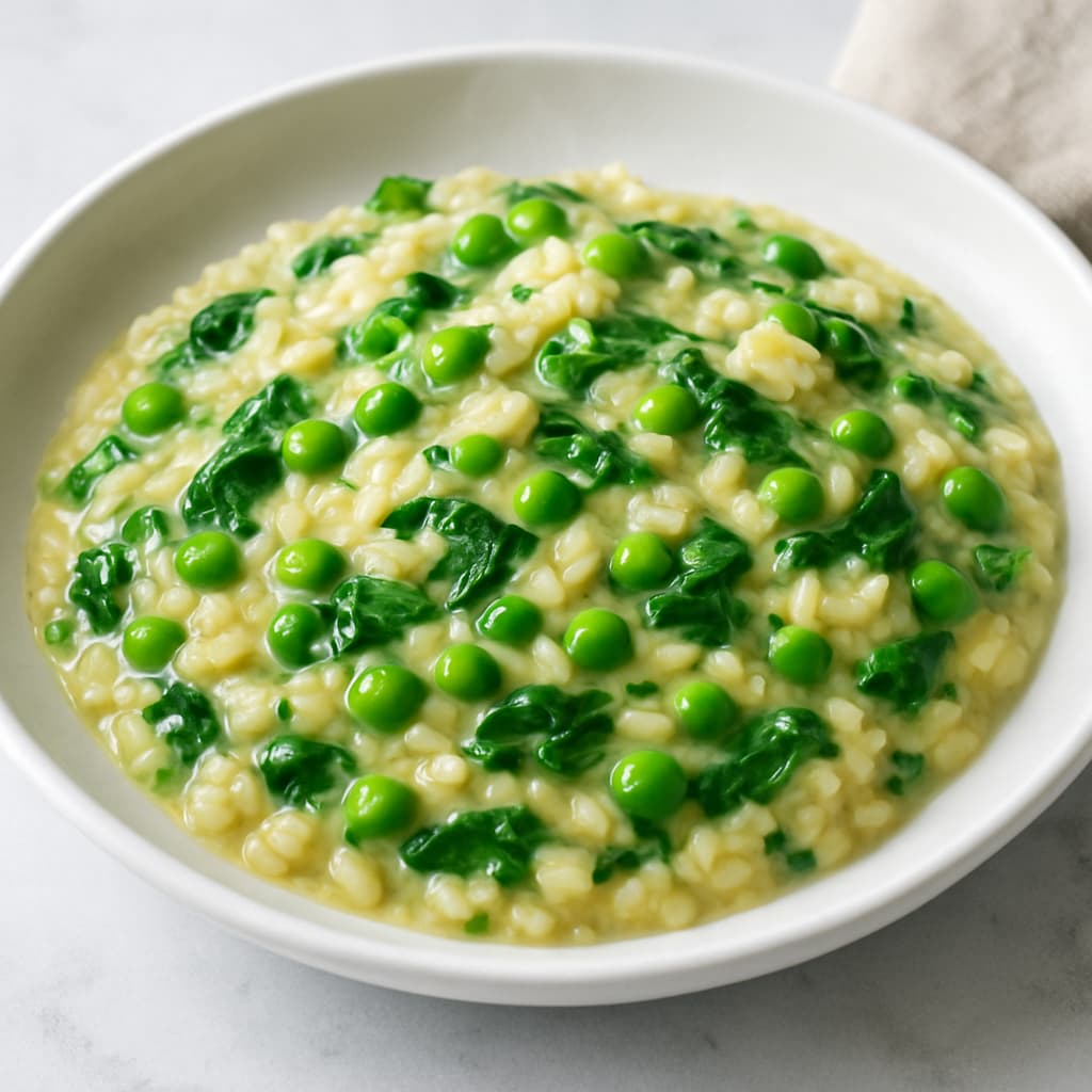 Creamy Italian Risotto with Spinach and Peas recipe