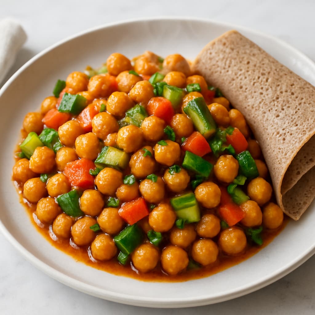 Ethiopian Spiced Chickpea Salad with Injera — Ethiopian family meal