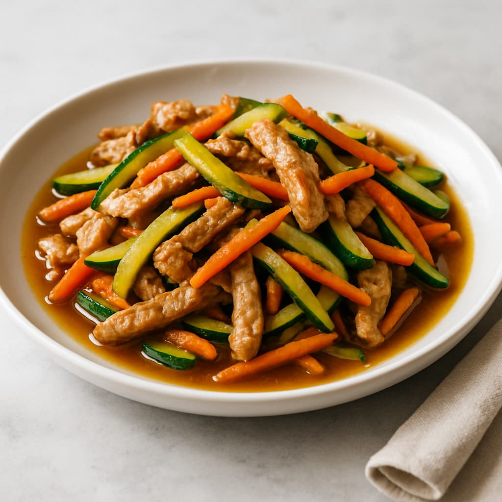 German Pork Stir-Fry with Zucchini and Carrots — German family meal