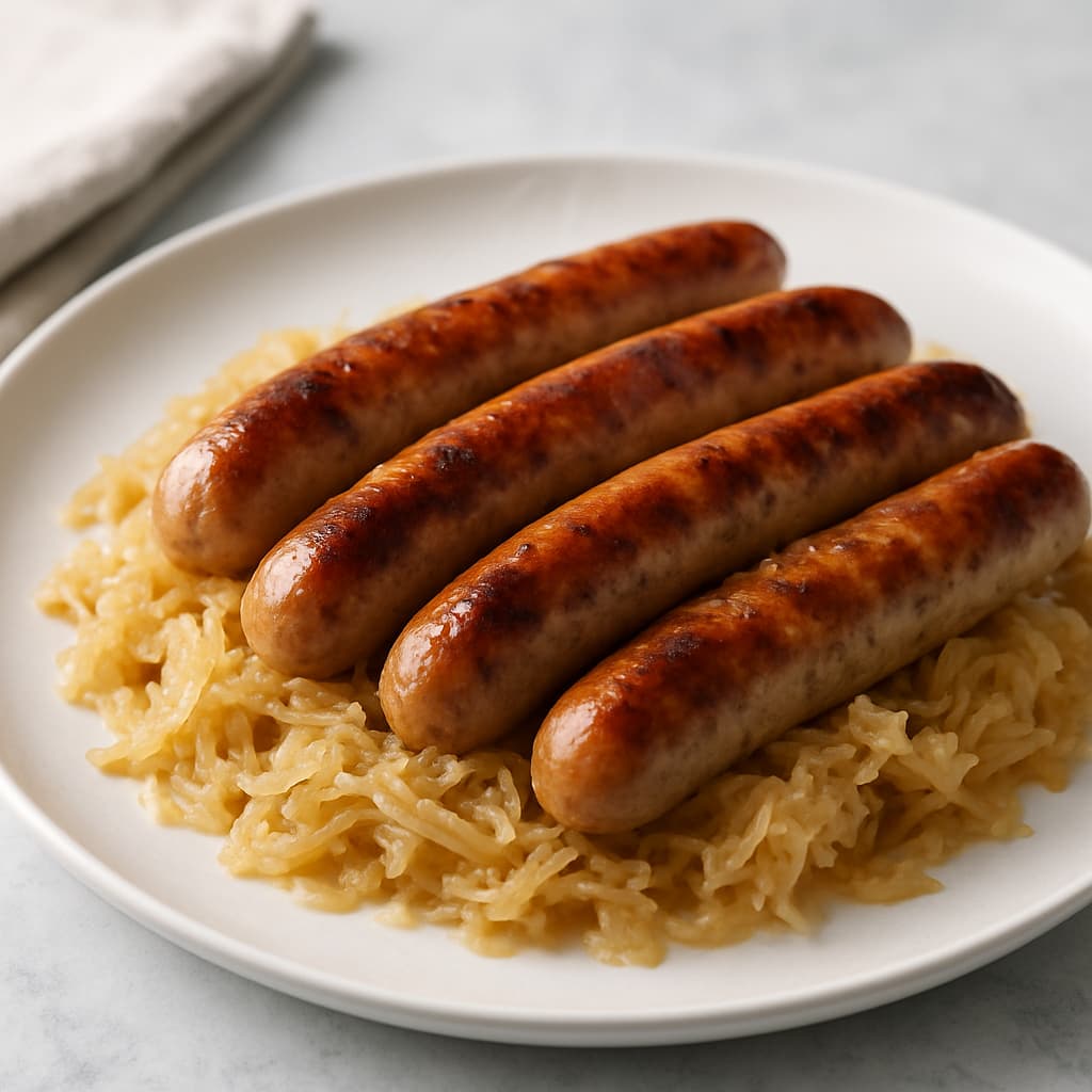 German Style Pork Sausages with Sauerkraut — German family meal