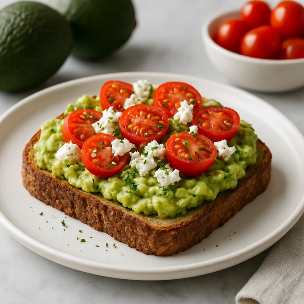 Greek Avocado and Feta Toast with Cherry Tomatoes — Greek family meal