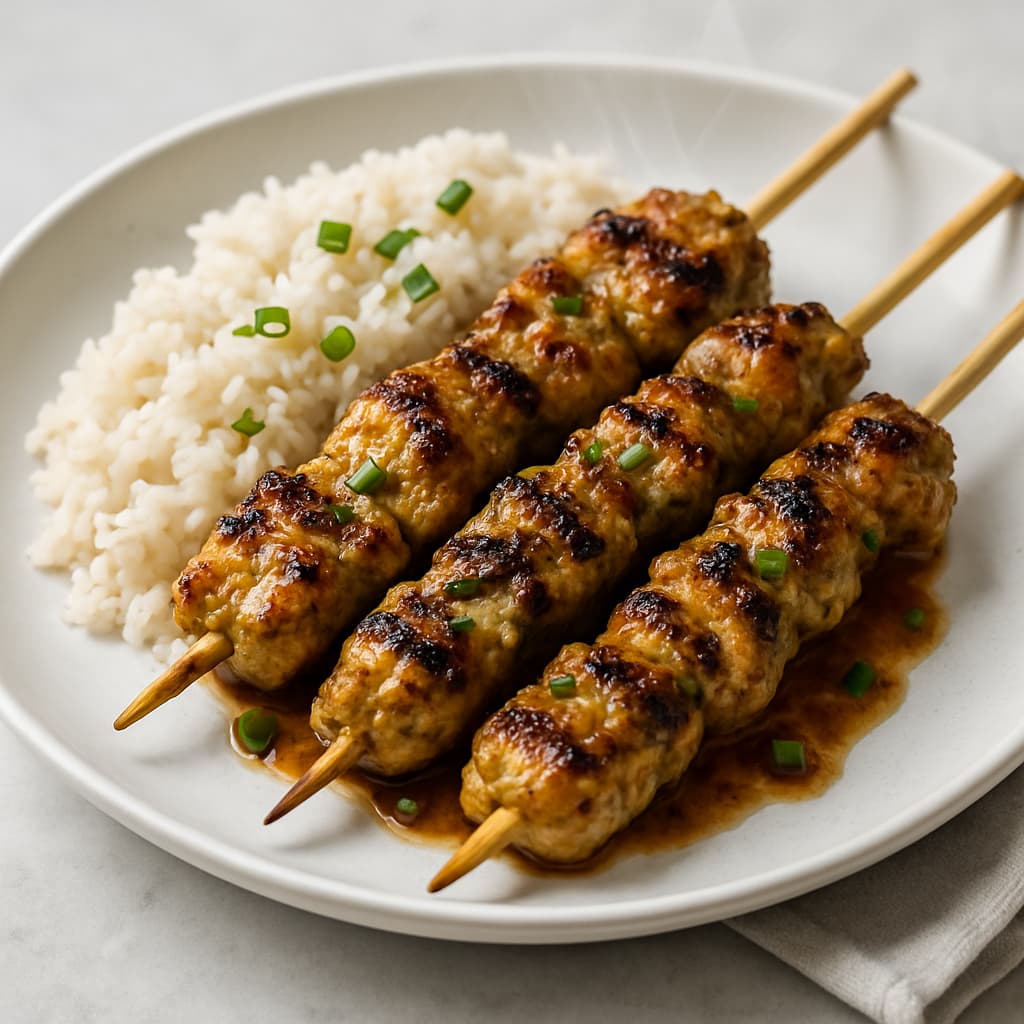 Grilled Lemongrass Chicken Skewers with Coconut Rice — Indonesian family meal