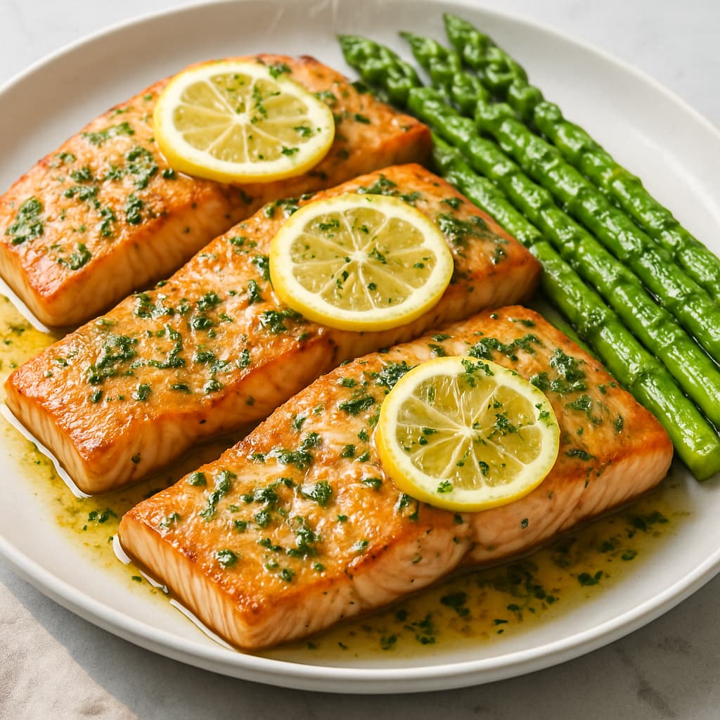 Lemon Herb Grilled Salmon with Asparagus โ FamilyPlate recipe