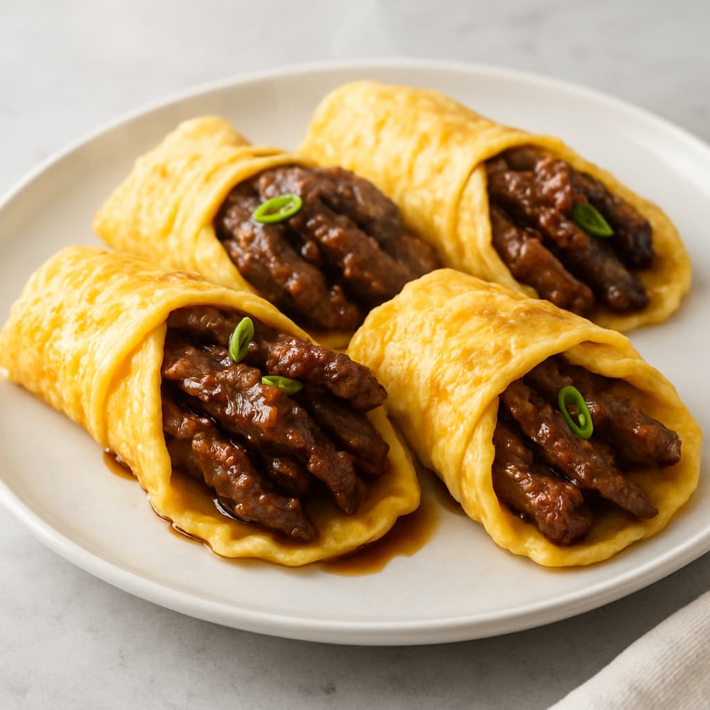 Malaysian Grilled Beef Strips with Savory Egg Wraps โ Malaysian family meal
