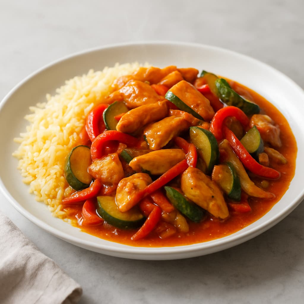 Persian Chicken and Vegetable Stir-Fry with Saffron Rice recipe