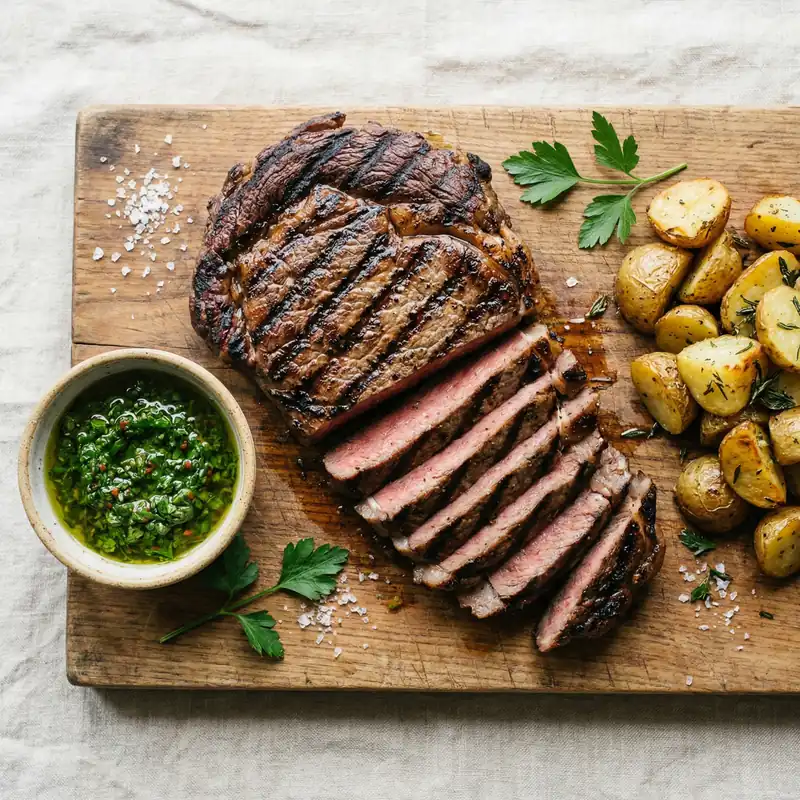 Steak with Mild Chimichurri Sauce - Argentinian Meal Plan for Families recipe example for families