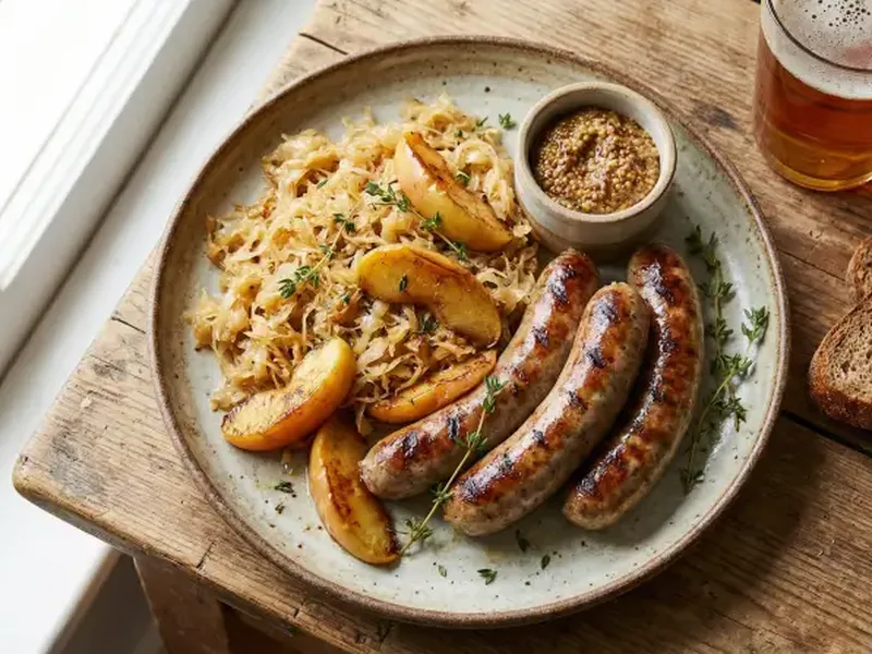 Bratwurst with Sauerkraut & Apples - German Meal Plan for Families recipe example for families