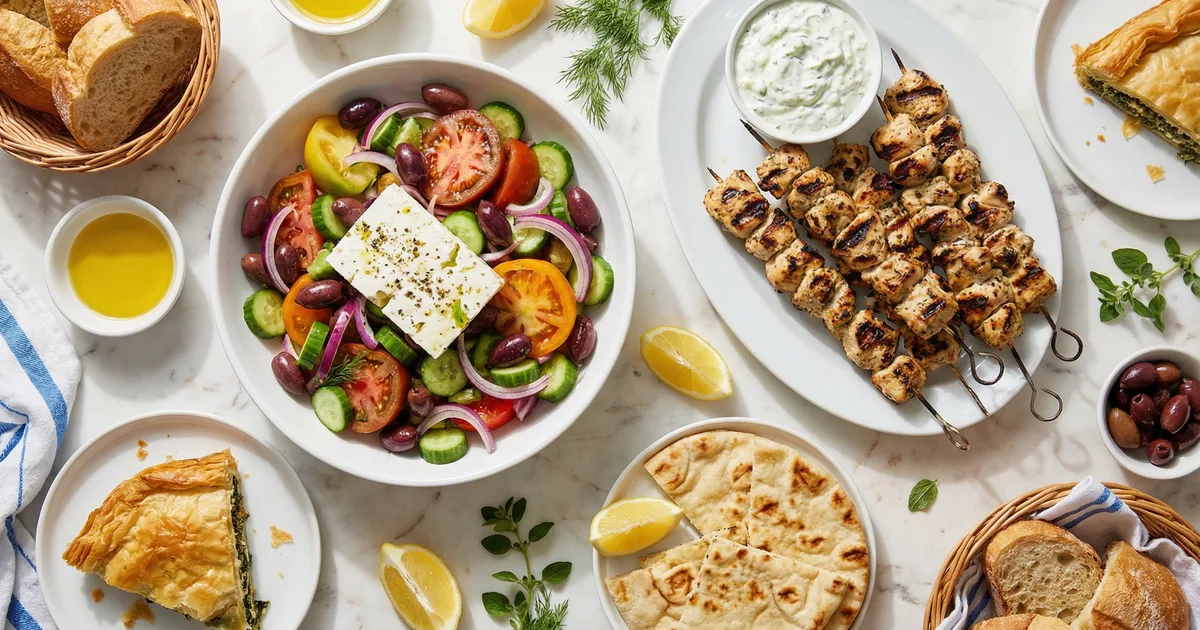 Greek Meal Plan for Families - Family-friendly greek cuisine meal plan with weekly recipes and automatic grocery list