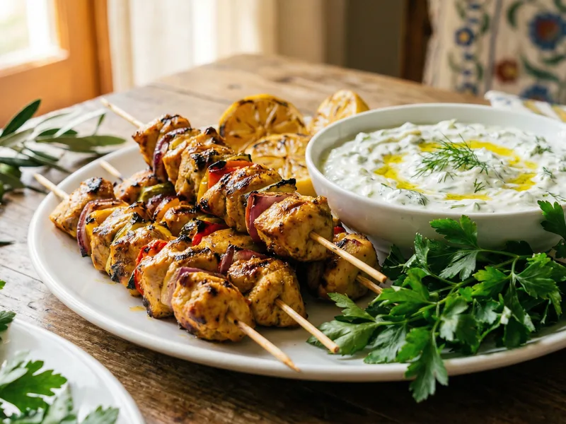 Chicken Souvlaki Skewers - Greek Meal Plan for Families recipe example for families