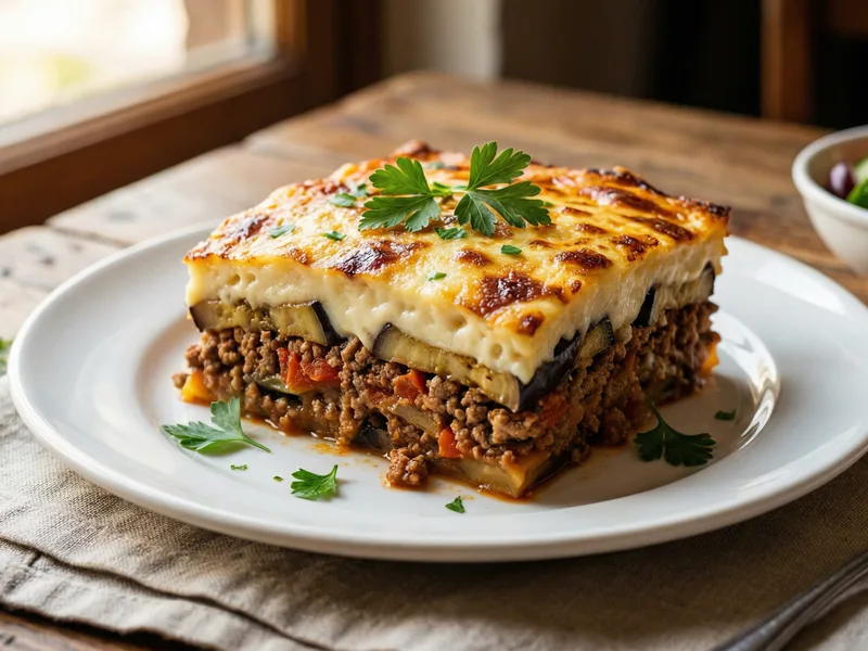 Moussaka (Eggplant Lasagna) - Greek Meal Plan for Families recipe example for families