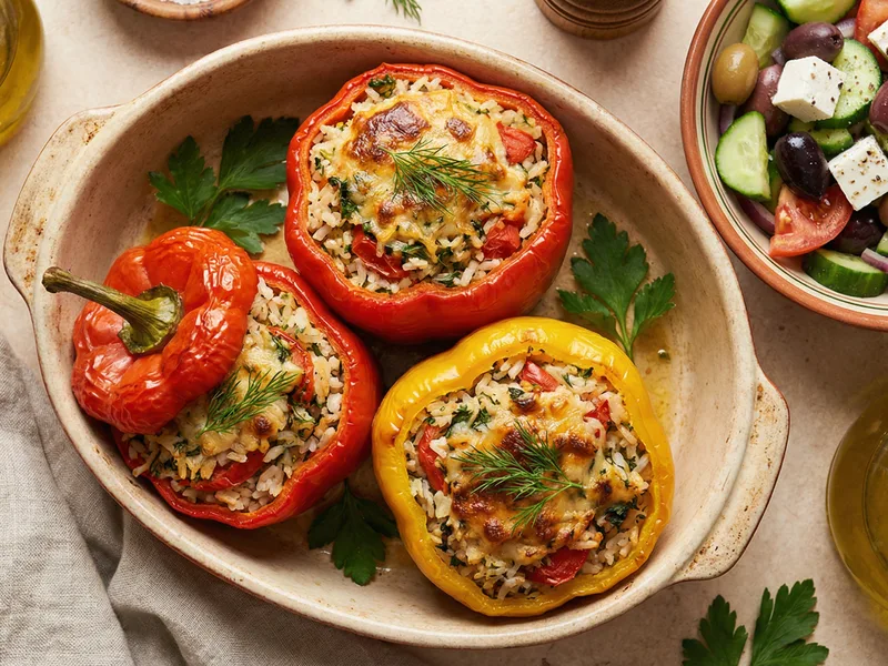 Stuffed Peppers (Gemista) - Greek Meal Plan for Families recipe example for families