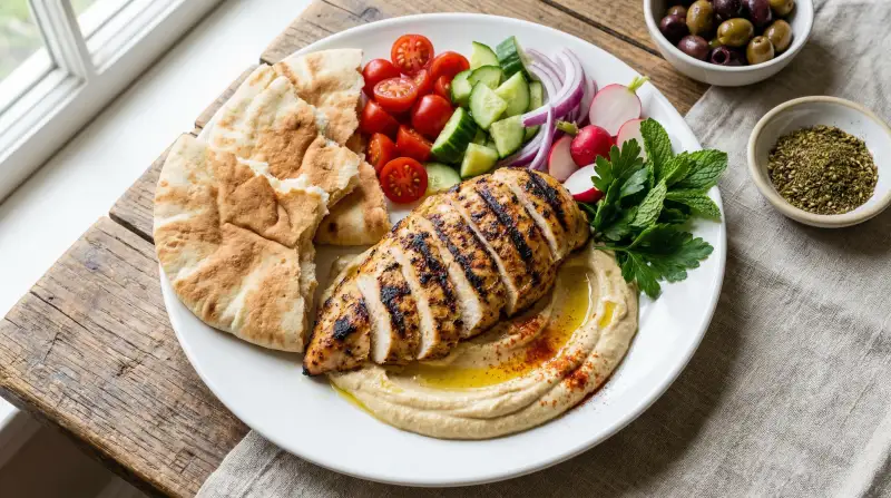 Grilled Chicken with Hummus - Halal Meal Planning for Families recipe example for families
