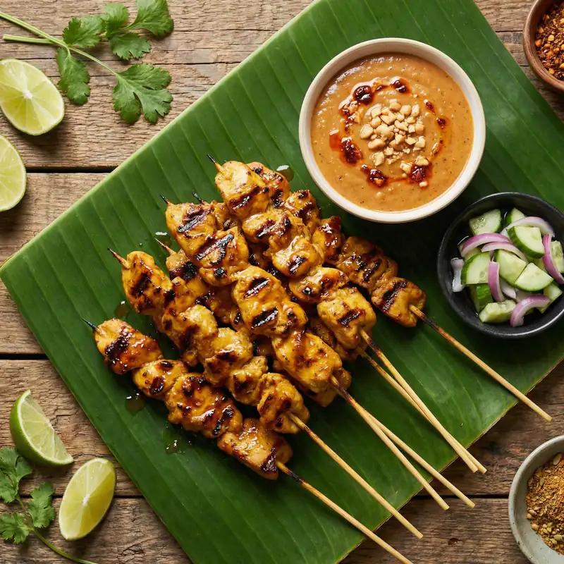 Chicken Satay with Sweet Peanut Sauce - Indonesian Meal Plan for Families recipe example for families