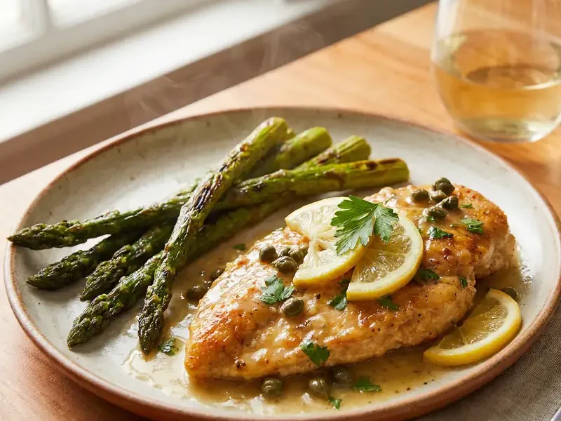 Lemon Chicken Piccata with Roasted Asparagus - Italian Meal Plan for Families recipe example for families