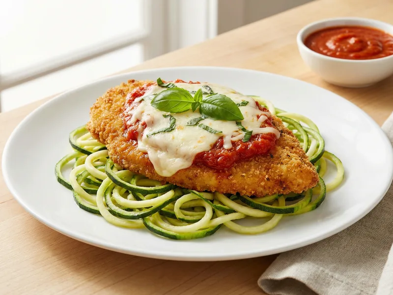 Chicken Parmesan with Zucchini Noodles - Italian Meal Plan for Families recipe example for families