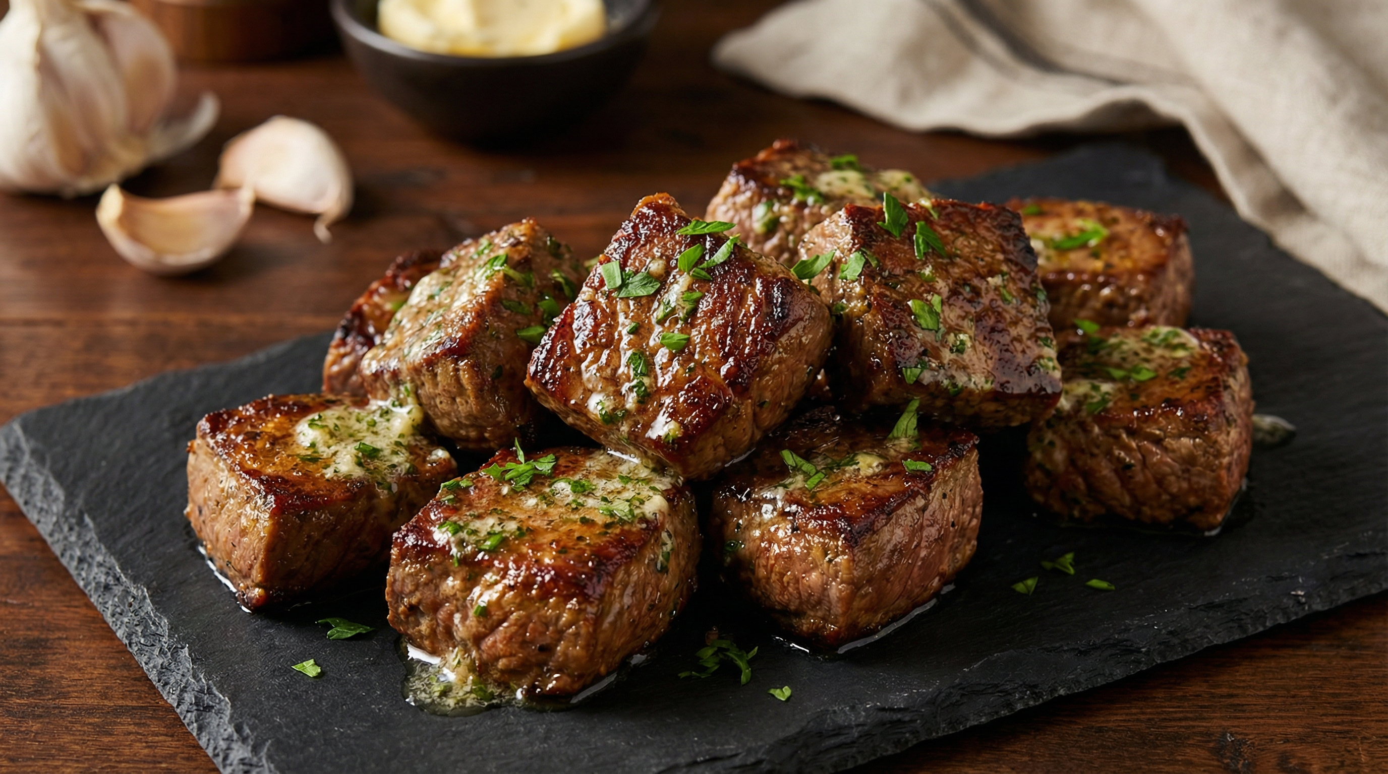 Steak Bites with Garlic Butter - Keto Meal Planning for Families recipe example for families