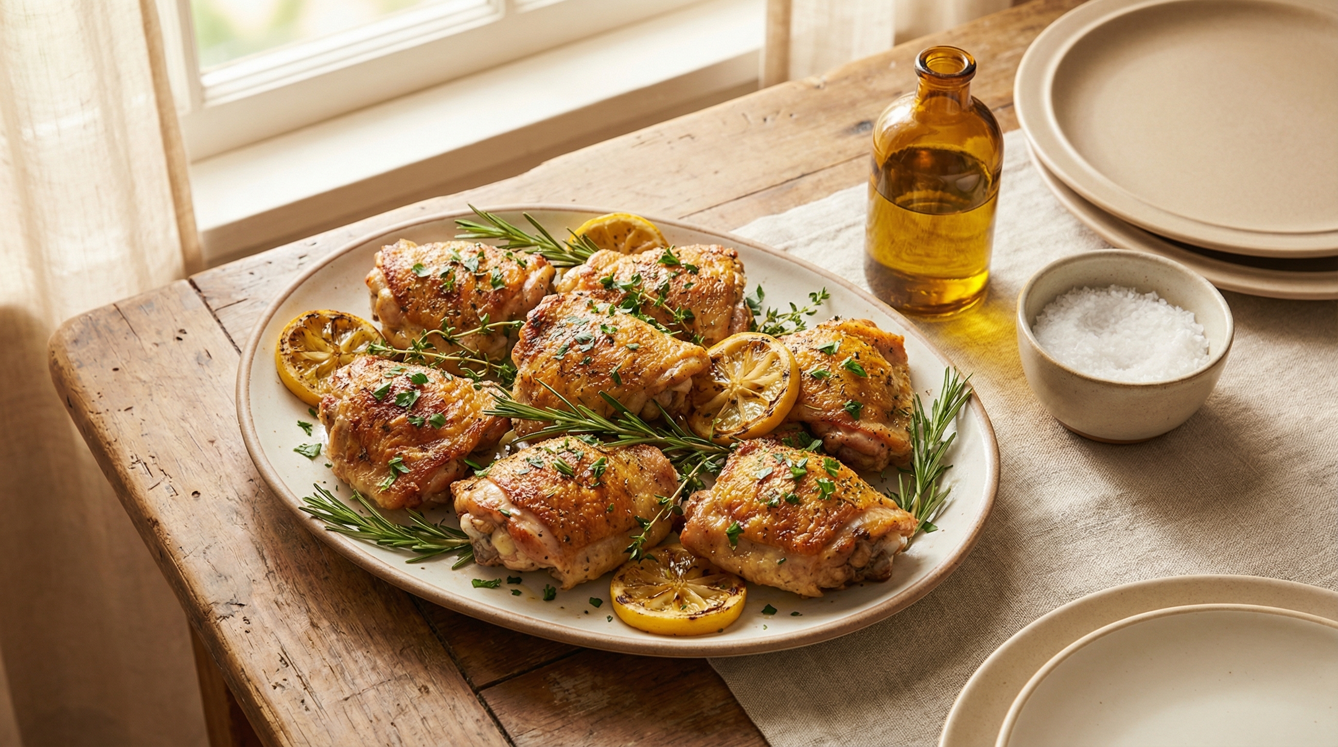 Lemon Herb Chicken Thighs - Mediterranean Meal Plan for Families recipe example for families