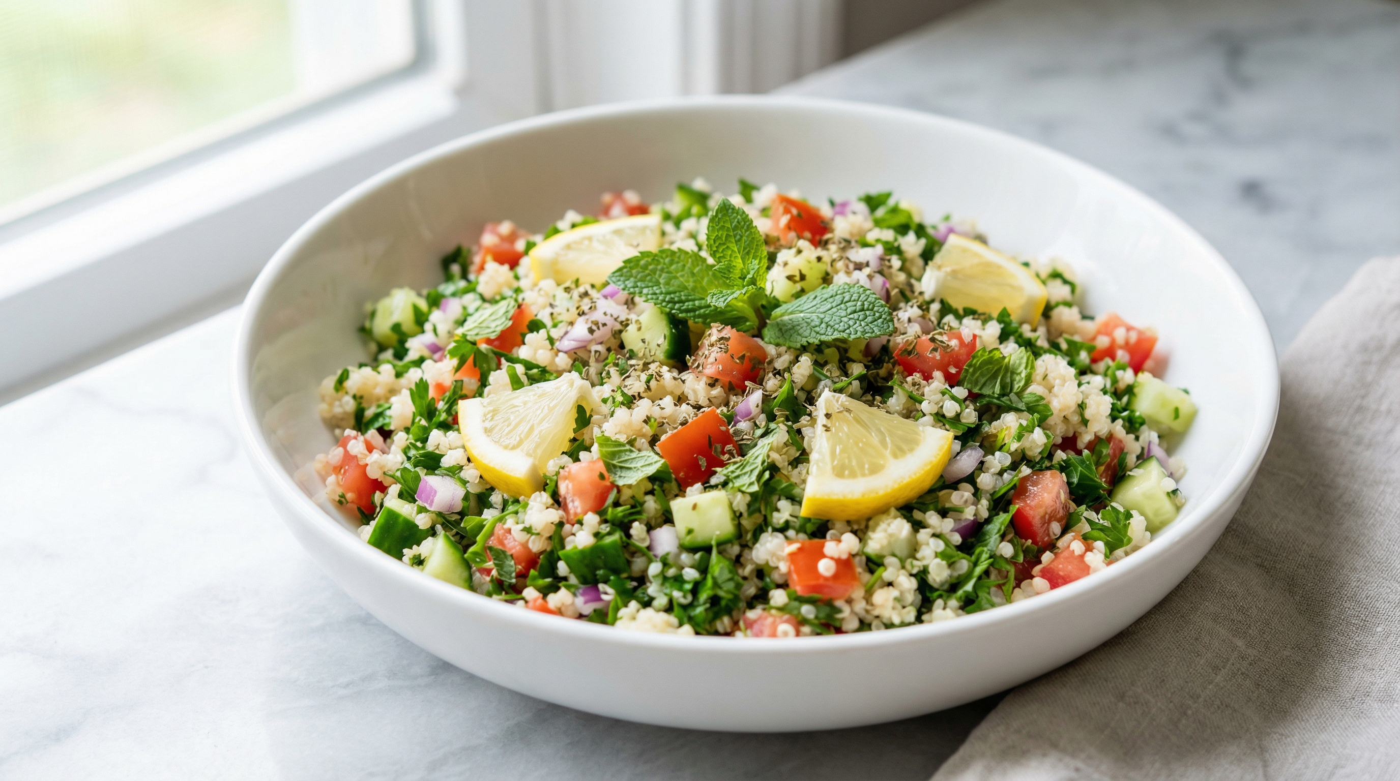 Tabouleh Salad with Quinoa - Mediterranean Meal Plan for Families recipe example for families