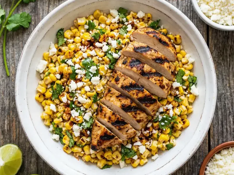 Mexican Street Corn Salad with Grilled Chicken - Mexican Meal Plan for Families recipe example for families