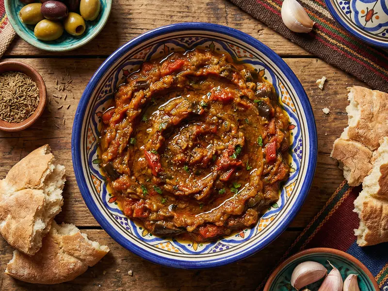 Zaalouk (Smoky Aubergine Dip) - Moroccan Meal Plan for Families recipe example for families