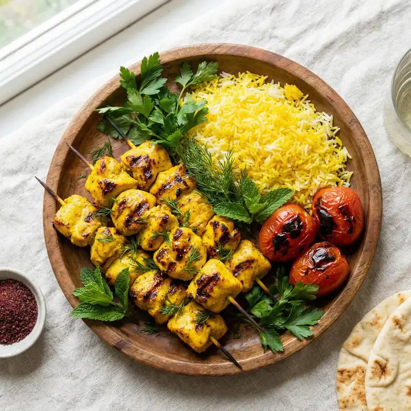 Joojeh Kabab (Saffron Chicken Skewers) - Persian Meal Plan for Families recipe example for families