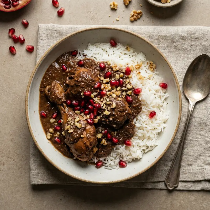 Fesenjan (Pomegranate & Walnut Chicken Stew) - Persian Meal Plan for Families recipe example for families