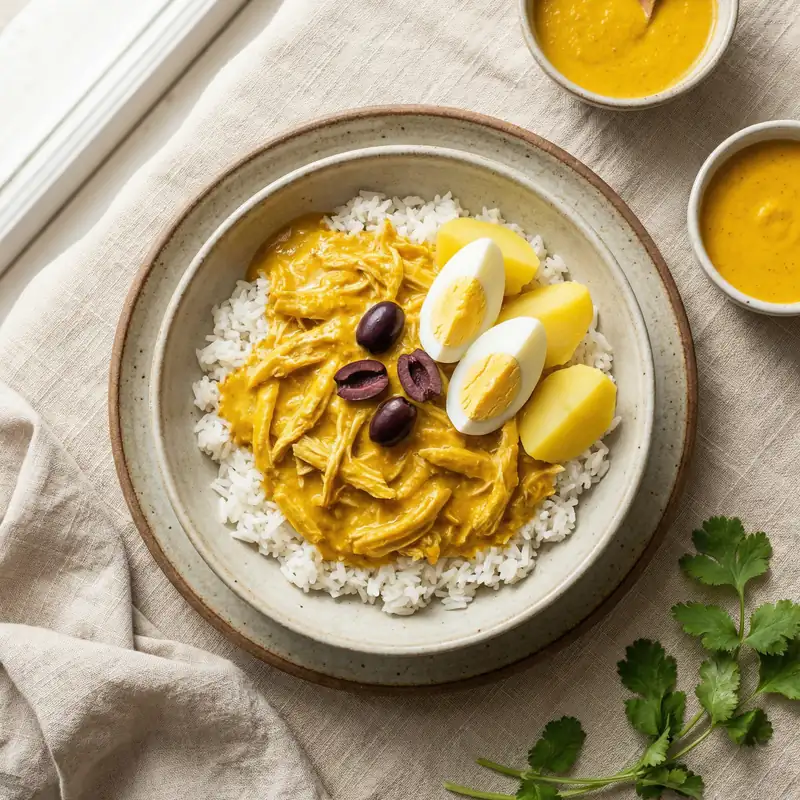 Aji de Gallina (Creamy Chicken Stew) - Peruvian Meal Plan for Families recipe example for families