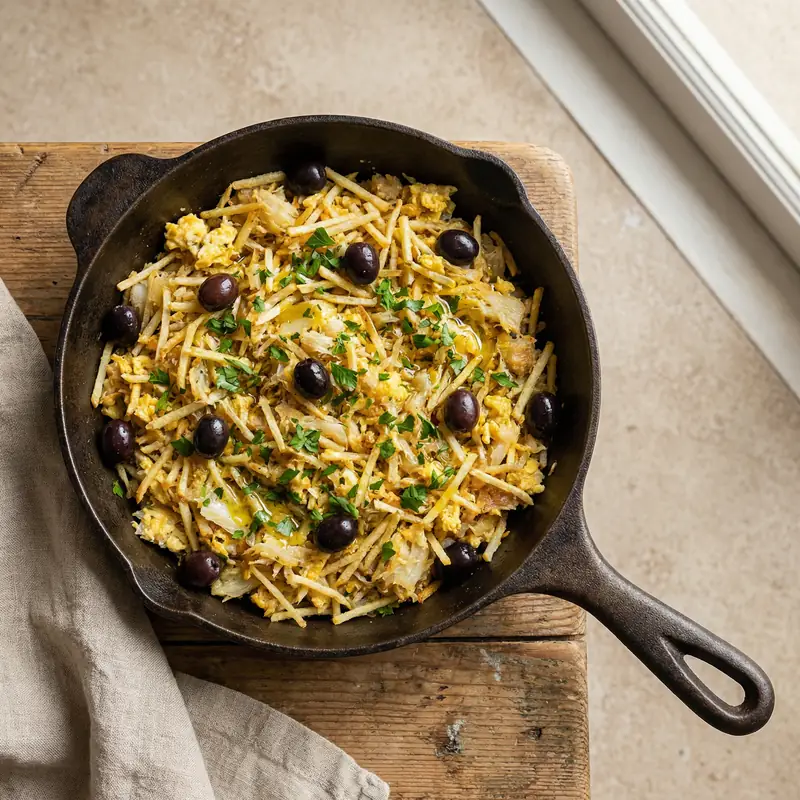 Bacalhau à Brás (Cod & Potato Hash) - Portuguese Meal Plan for Families recipe example for families