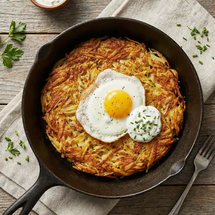 Rösti (Crispy Potato Pancake) with Fried Egg - Swiss Meal Plan for Families recipe example for families