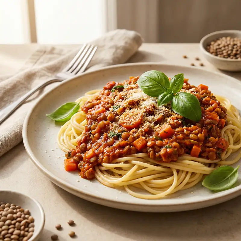 Lentil Bolognese with Spaghetti - Vegan Meal Planning for Families recipe example for families