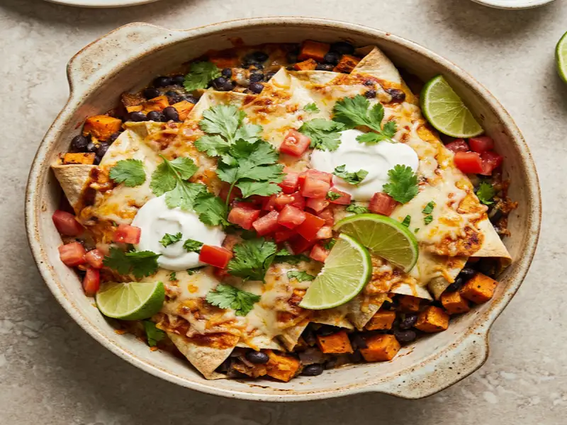 Black Bean & Sweet Potato Enchiladas - Vegetarian Meal Planning for Families recipe example for families