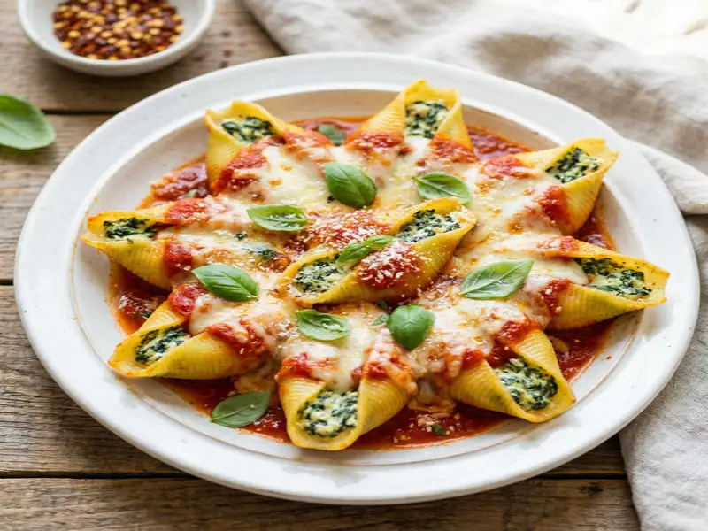 Spinach & Ricotta Stuffed Shells - Vegetarian Meal Planning for Families recipe example for families