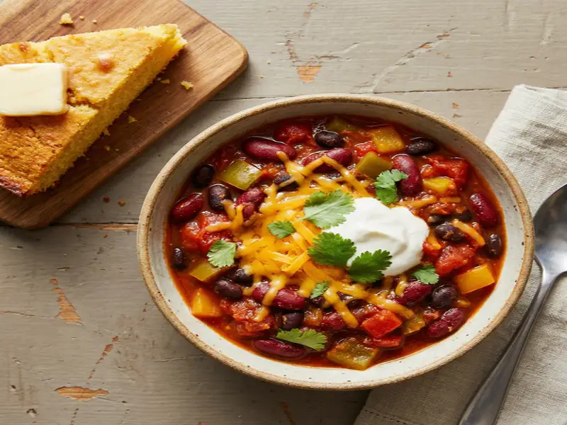 Vegetarian Chili with Cornbread - Vegetarian Meal Planning for Families recipe example for families
