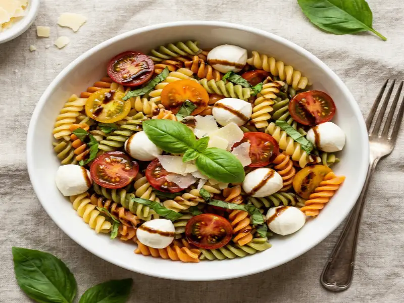 Caprese Pasta Salad - Vegetarian Meal Planning for Families recipe example for families