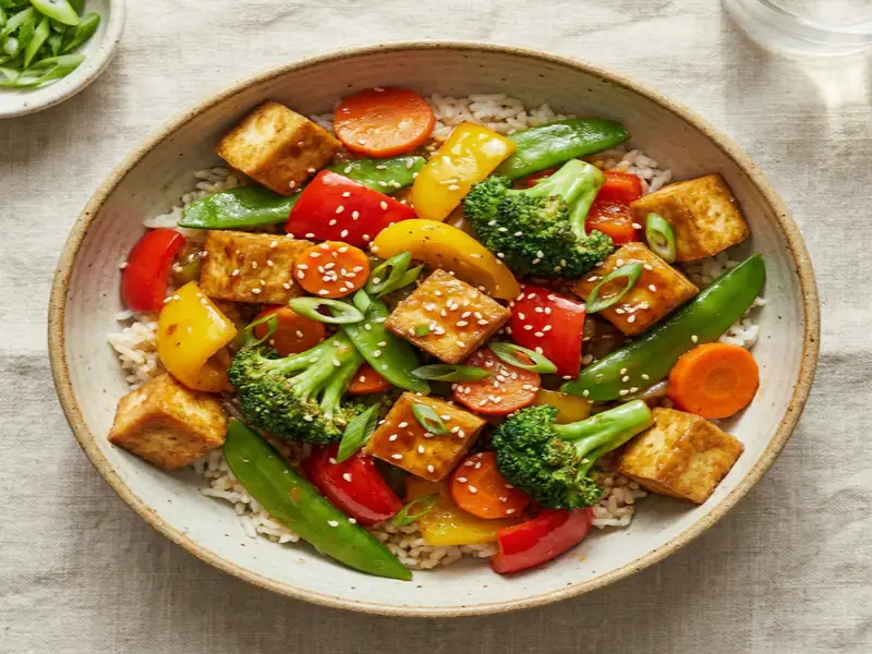 Veggie Stir-Fry with Tofu - Vegetarian Meal Planning for Families recipe example for families
